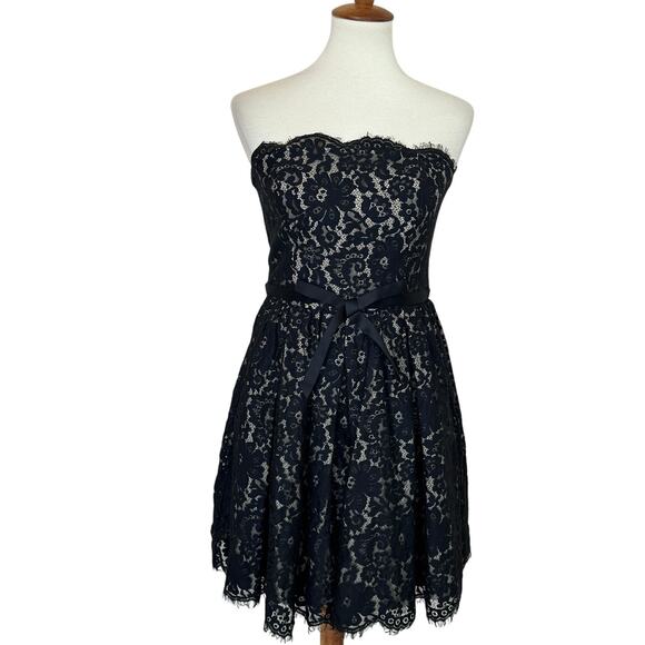 Black Strapless Lace Fit Flare Mini Dress SMALL Cocktail Retro Rockabilly Party - Picture 1 of 7